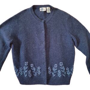 90s/Y2K Arizona Jeans Co BL Cardigan Sweater 100% Lambswool Embroidered Womens S